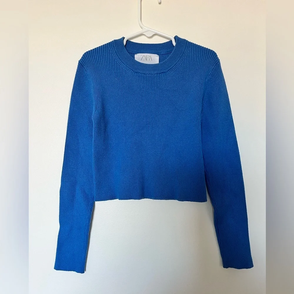 Zara Kids ribbed-knit cropped sweater blue - Picture 3 of 7